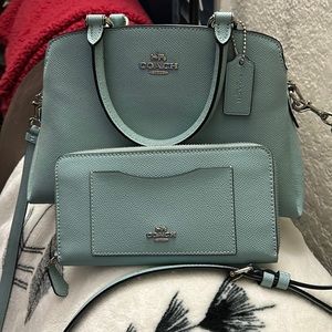 Light Blue Coach hand bag and matching wallet